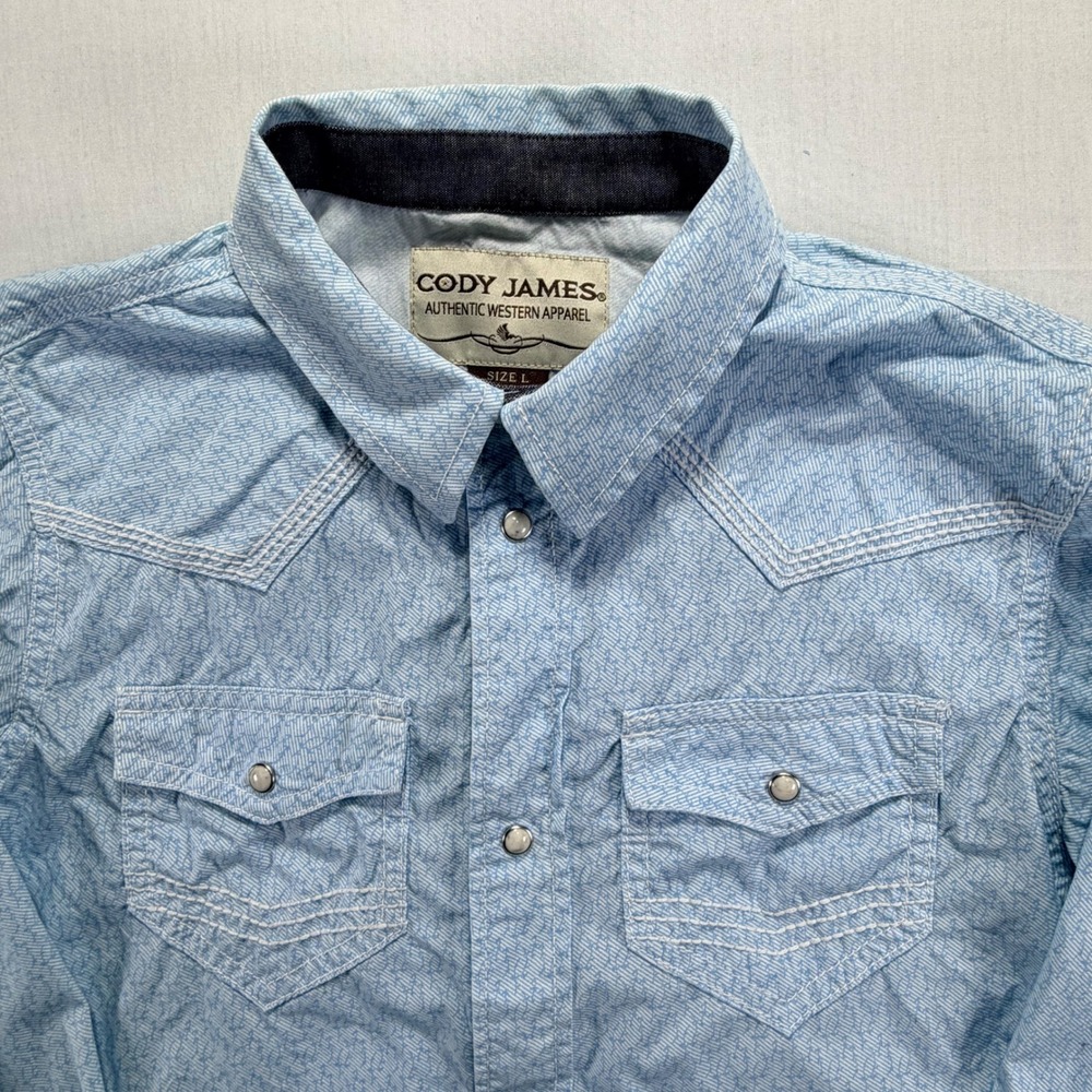 Cody James Kids Western Apparel Light Blue Print Long Sleeve Button Shirt Size L